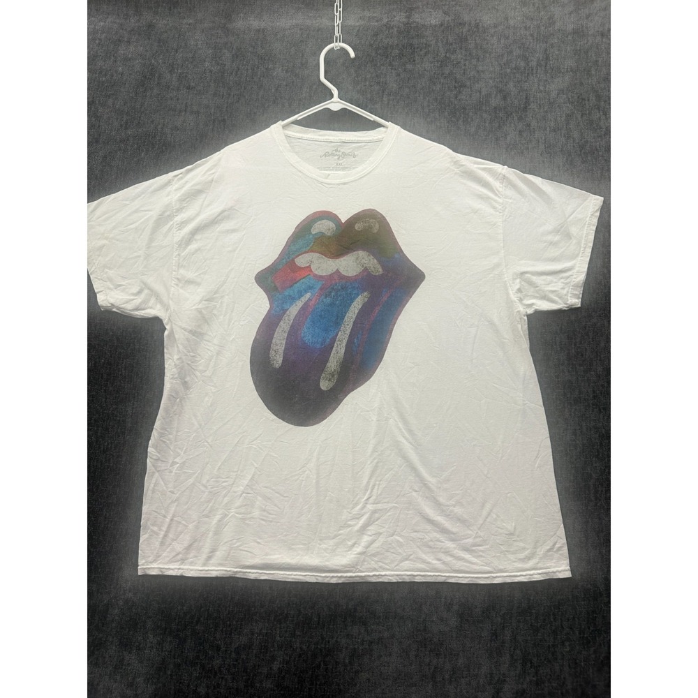 The Rolling Stones Band T Shirt Mens 2XL White Graphic Print Cotton Crew Neck